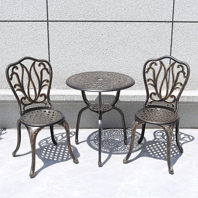 C/G 3 Piece Bistro Set,Outdoor Patio Set,Anti-Rust Cast Aluminum Bistro Table Set for Park Yard Front Porch Furniture(Antique Copper)