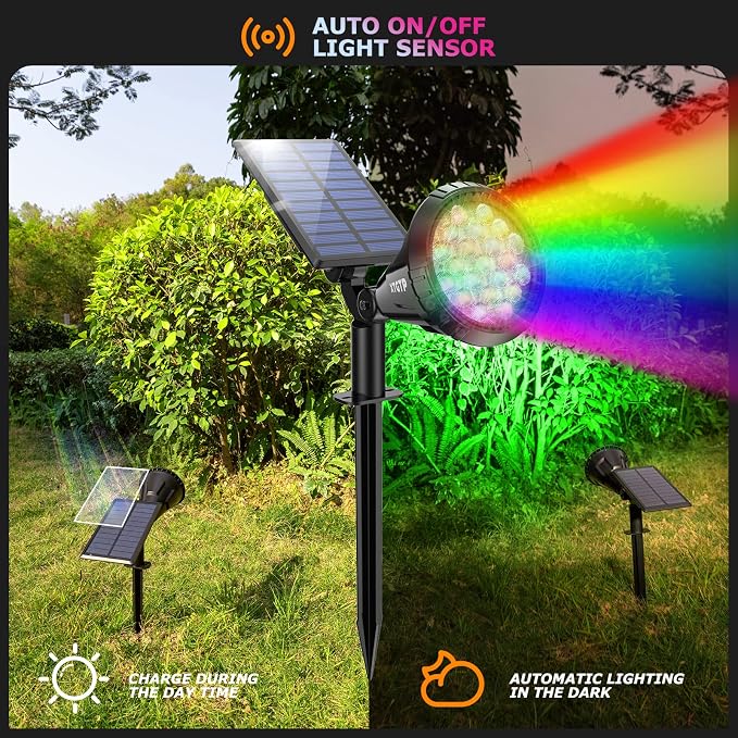 Solar Color Spot Lights Outdoor, 21 LEDs Color Changing Outdoor Lights, IP67 Waterproof RGB Multicolor Yard Solar Spotlights Auto On/Off for Pathway Garden Pool Patio Tree