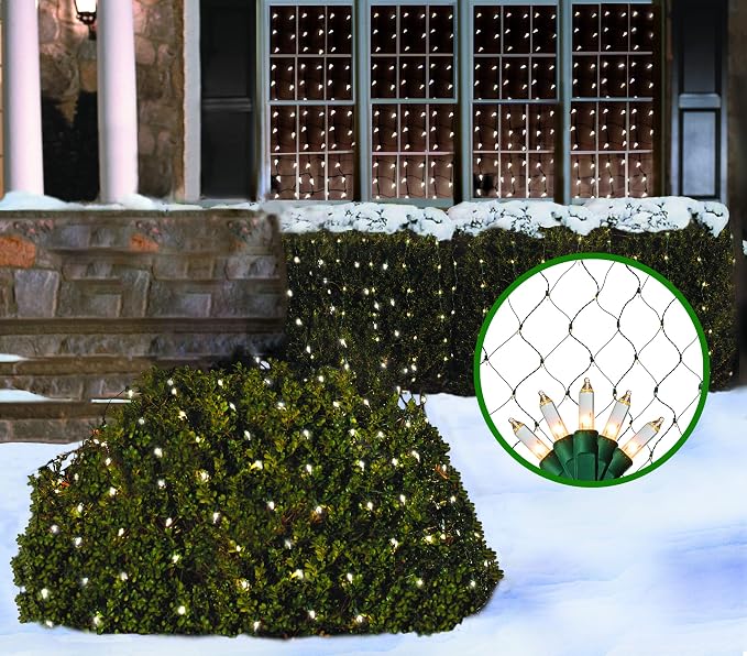 Christmas Light Net – 150 Clear Warm Mesh Lights - 4 ft x 6 ft – Outdoor/Indoor – Net Lights for Bushes, Hedges or Trees