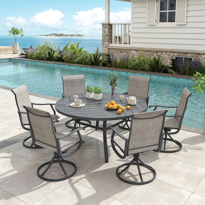 VICLLAX 53" Round Patio Dining Table for 6-8, All Weather Metal Outdoor Table with 1.57" Umbrella Hole and Surdy Frame for Garden Lawn Deck, Dark Grey