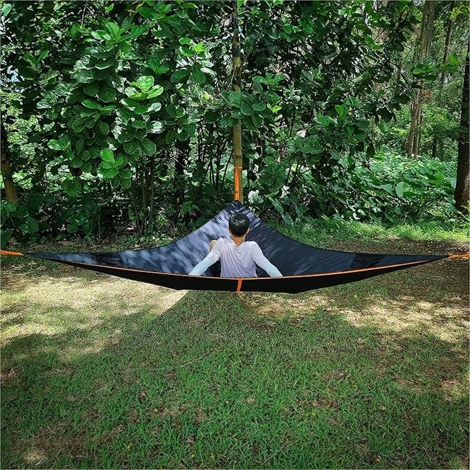 13-Ft Extra-Large Capacity Triangular Hammock, Portable Multi-Person Treehouse Tent for Outdoor Camping, with Straps and Net Bag, 500 lb Load Capacity