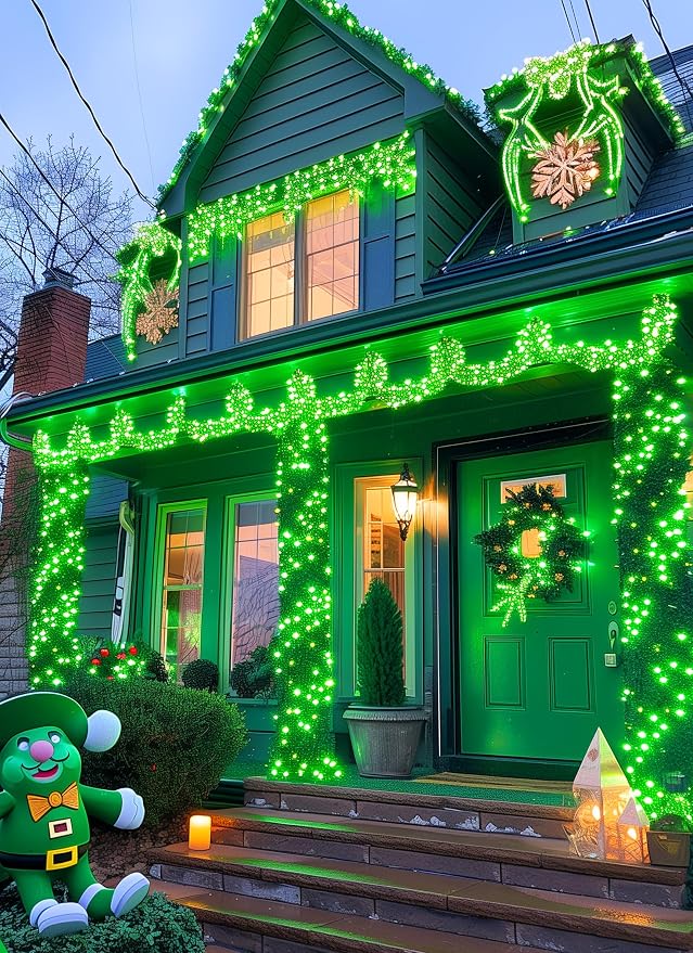 Minetom Solar String Lights Outdoor, 40FT 100 LED Green String Lights | Solar Powered String Lights for St Patrick Decoration with 8 Lighting Modes, Waterproof Solar Lights for Outside Tree, Green