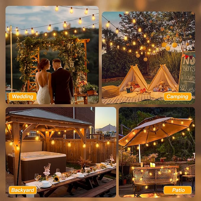Ollny S11 100FT Outdoor String Lights with Remote, Plug in Waterproof Connectable 3 Modes Dimmable Timers Patio Lights with 48+2 LED Spare Bulbs, Dusk to Dawn Outdoor Light for Outside Bistro Yard