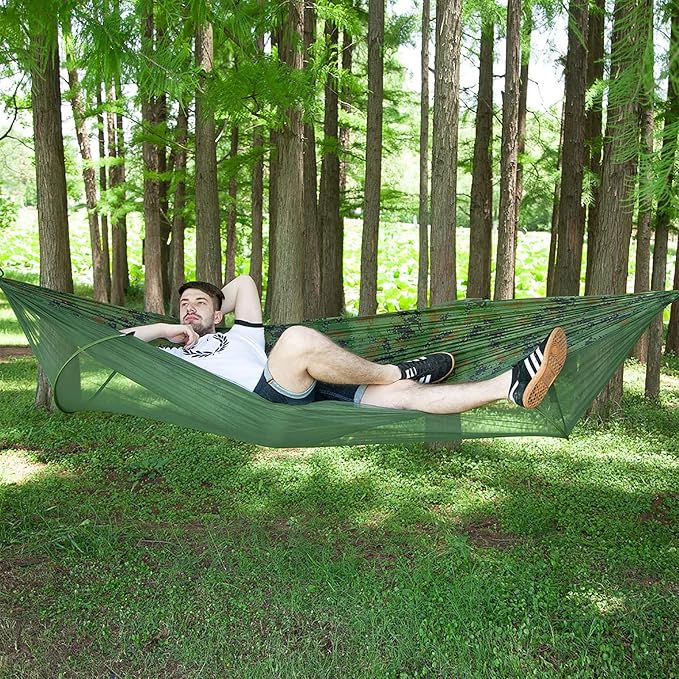 Travel Hammock with Mosquito Net, Lightweight Camping Hammock Hold Up to 200kg, Portable Outdoor Hammock for Camping Hiking Backpacking,Comouflage,290x140cm