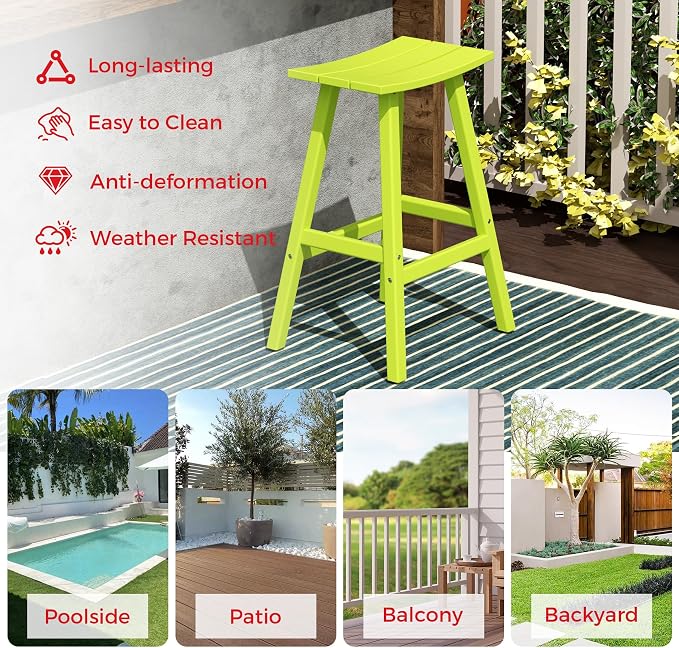 Costaelm Outdoor Bar Table, 42" Counter Height Round Patio Cocktail Bar Table, Patio Bar Table 3-Pieces Set Bistro Dining Table Pub Table for Deck, Backyard, Garden, Lime