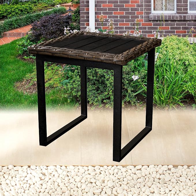 LOKATSE HOME Patio Outdoor Side End Table 22" Metal Rattan Square Bistro Dining Furniture for Poolside,Balcony, Garden
