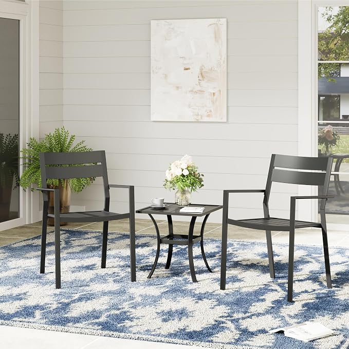 VICLLAX Square Patio Side Table for Lawn Garden, Outdoor Metal Dining Furniture, Black