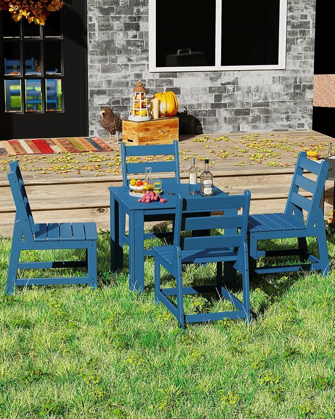 GREENVINES Patio-Chair | Outdoor Dining Chairs Set of 2 | HDPE Plastic | Armless |All Weather | for Backyard Deck Poolside Garden | Blue