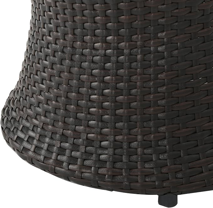 Outdoor Wicker Side Table, Lightweight & Water-Resistant All-Weather, Small Rattan End Table Hourglass Shape Wicker Patio Table, for Patio Porch Living Room, Brown