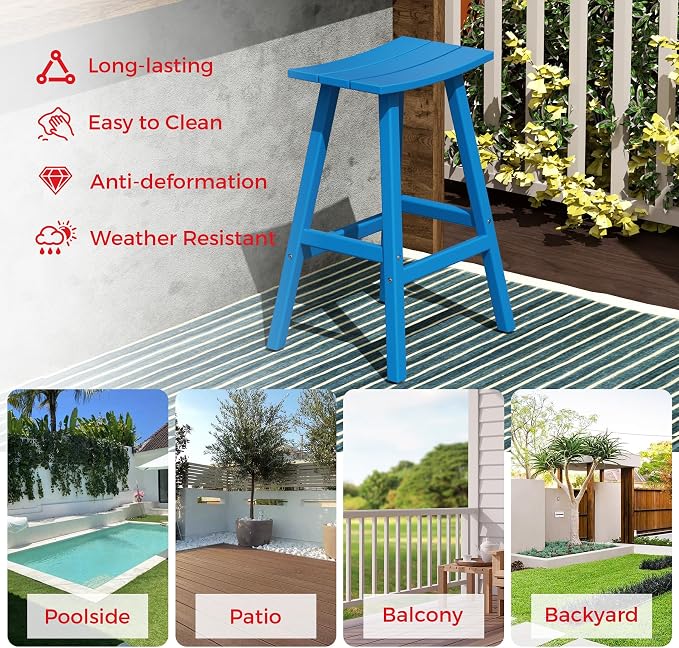 Costaelm Outdoor Bar Table, 42" Counter Height Round Patio Cocktail Bar Table, Patio Bar Table 3-Pieces Set Bistro Dining Table Pub Table for Deck, Backyard, Garden, Pacific Blue