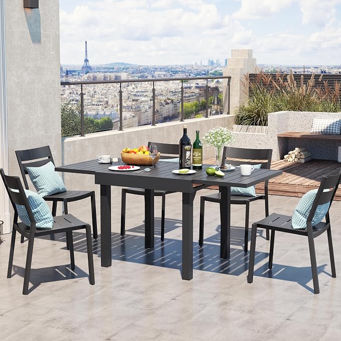 Pellebant Extendable Aluminum Patio Dining Table for 4-6, 31"-63" – Weather-Resistant Outdoor Table with Sturdy Frame for Deck, Backyard & Poolside