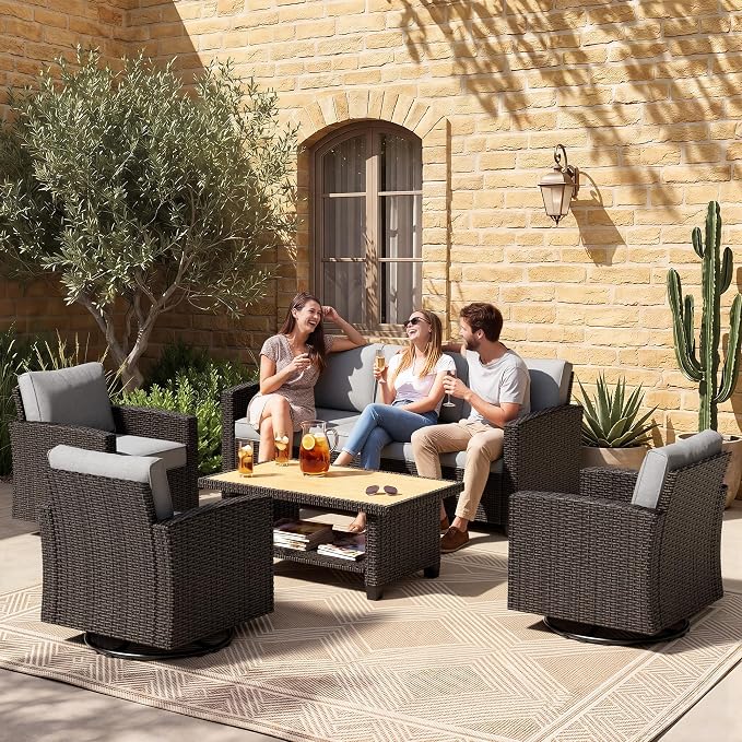 Patio Furniture Set - All-Weather - 5 Piece Wicker Outdoor Patio Conversation Set, Modular Rattan Sectional Sofa for Backyard, Garden, Patio, Poolside