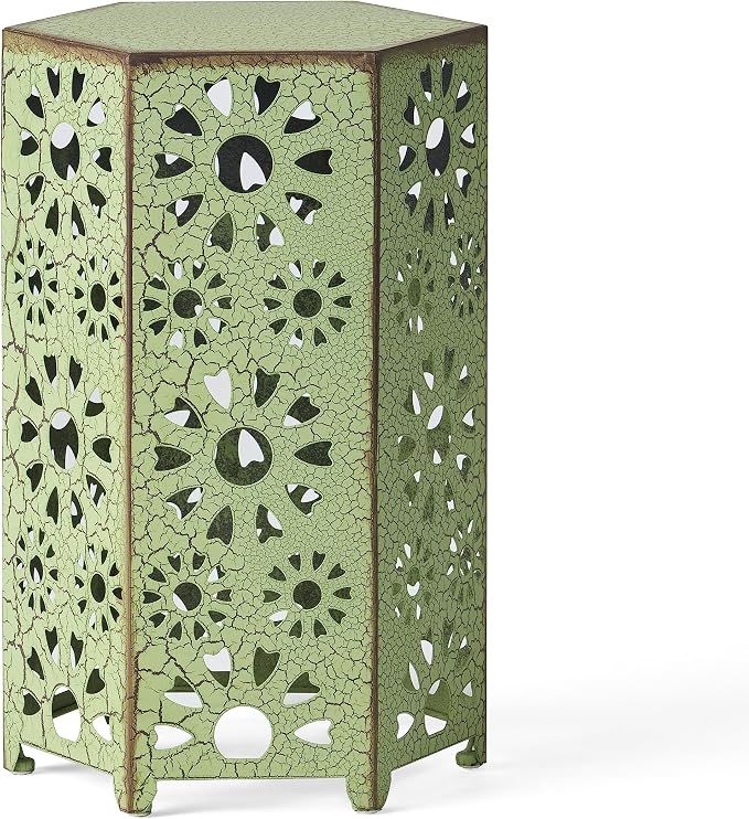 Metal Outdoor Side Table, Sunburst Cut-Out Design, Vibrant Color Addition, No Assembly & Lightweight, Patio Side Tables for Outside, Garden, Entertaining,Green