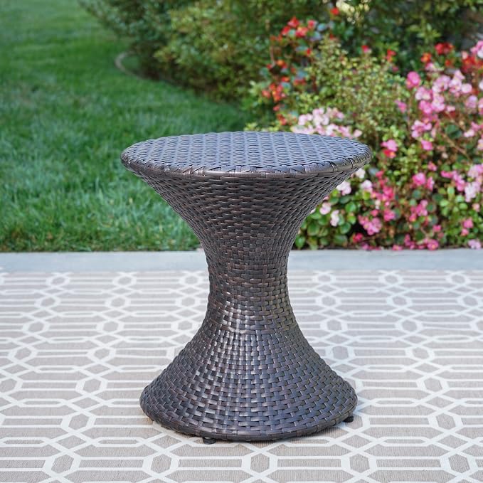Outdoor Wicker Side Table, Lightweight & Water-Resistant All-Weather, 17.3" Small Rattan End Table Wicker Patio Table, for Patio Porch Living Room, Brown