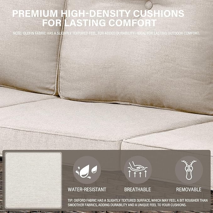 Belord 6-Seater Outdoor Sectional Sofa L Shaped Couch Patio Conversation Furniture Set, PE Wicker Patio Sectional Sofa with Removable Beige Cushion for Deck Sunroom Backyard