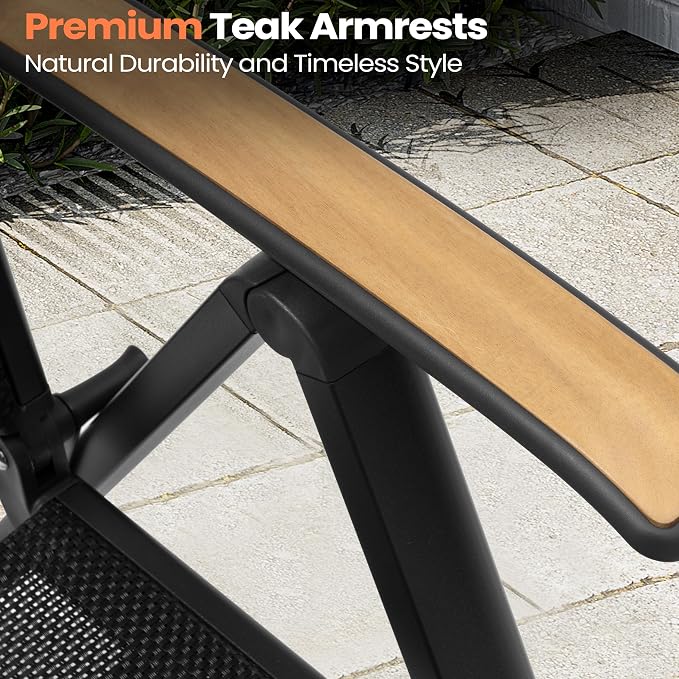 Pellebant 2 Pieces Aluminum Outdoor Dining Chair, Patio Foldable Adjustable Backrest Armchairs, Weather Resistant Outdoor Furniture Set for Deck, Porch & Backyard