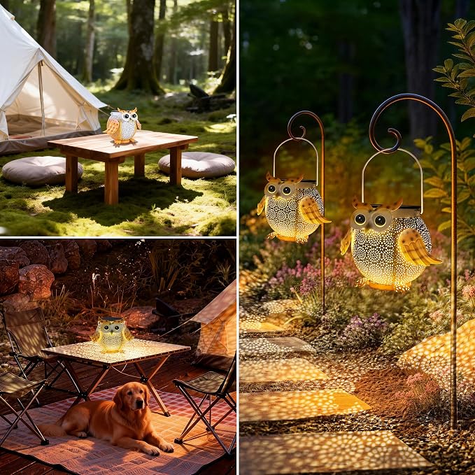 Solar Lantern Outdoor Lights, Cute Metal Solar Owl Lamp with Sound, Waterproof 2 Mode Hanging Solar Owl Lights for Yard Garden Patio Tree Pathway Lawn Outdoor Decorations