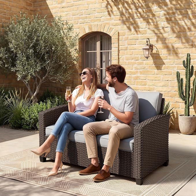 Patio Furniture Set - All-Weather - 1 Piece Wicker Outdoor Patio Conversation Set, Modular Rattan Sectional Sofa for Backyard, Garden, Patio, Poolside