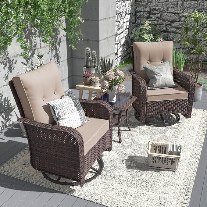 ALAULM 10 Pieces Patio Furniture Set with 2 Swivel Chairs Wicker Patio Conversation Set, Outdoor Sectional Furniture w/Coffee Table & Washable Seat Cushions-Sand