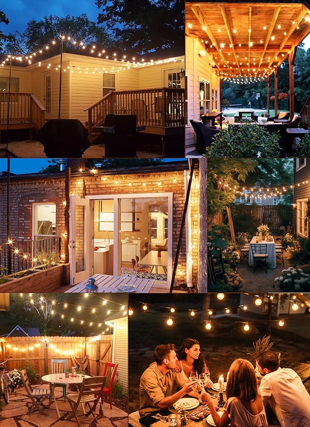 Brightown Outdoor String Lights, 209FT G40 LED IP65 Waterproof Patio Lights | 100 Shatterproof Edison Bulbs, Plug-In, Dimmable, Connectable, Outside Light for Backyard Porch Party Christmas Decorative