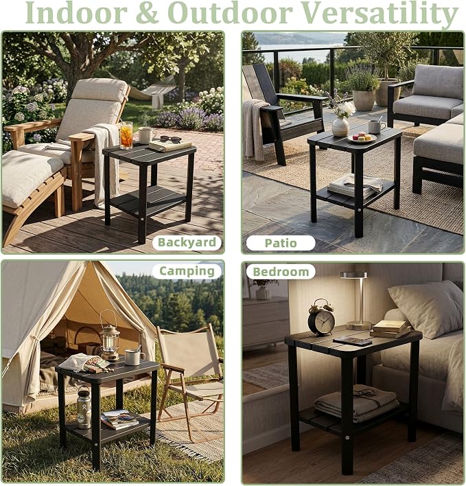 EFU Outdoor Side Table, 2-Tier Small Outdoor Table for Patio, Side Tables for Outside or Indoor, for Pool, Porch, Weather Resistant Easy Maintenance