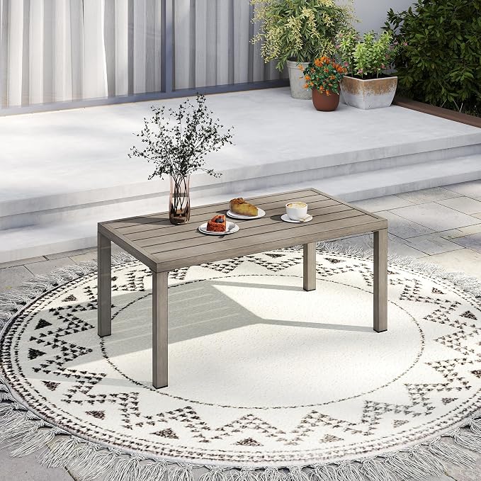HAPPATIO Aluminum Patio Coffee Table, All-Weather Outdoor Coffee Table for Garden, Deck, Patio Furniture Center Table,Gray