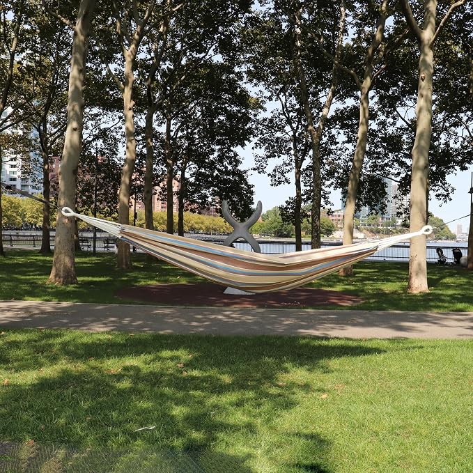 Bliss Hammocks 40" W Single Outdoor Hammock with Universal Multi-Loop Suspension with "S" Hooks, Durable, Cotton/Polyester, 220 Lbs Capacity, Hampton Stripe