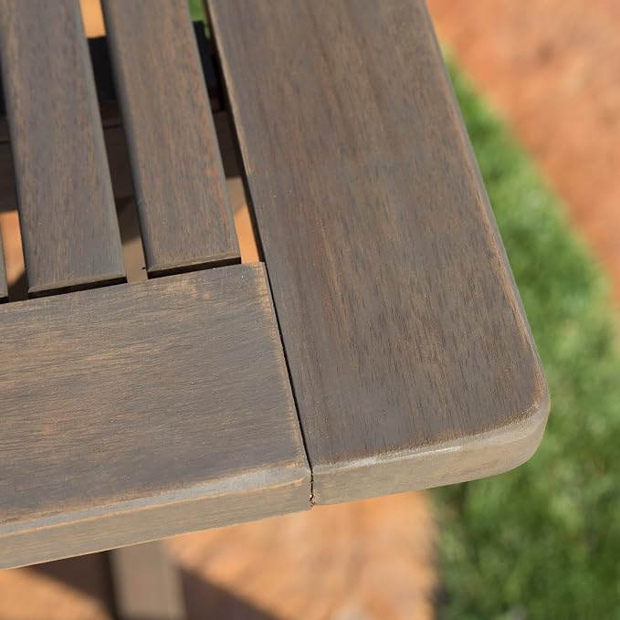 Merax Foldable Outdoor Dining Table 42.5''x27.5''x30'' Rectangular Acacia Wood Patio Dining Table, Grey