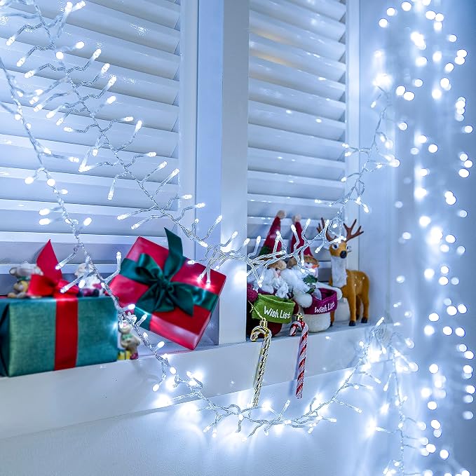 Ollny Cluster Lights Christmas 400LED 20FT, Cool White Christmas Tree Lights 8 Modes Timer Remote, Waterproof Connectable String Lights for Outdoor Indoor Outside Garland Xmas Decorations