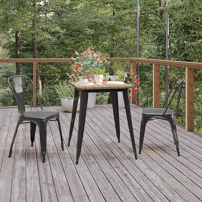 Flash Furniture Declan Commercial Outdoor Dining Table, All Weather Poly Resin Top with Steel Base, 23.75" Square, Brown/Black