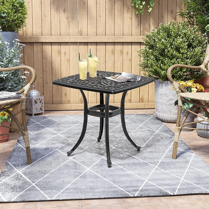 Outdoor Side Table Cast Aluminum Metal Table Weather Resistant Small Patio Table for Garden, Pool, Balcony Table