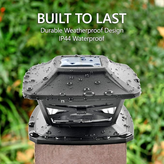 Davinci Flexfit Solar Outdoor Post Cap Lights, 4x4 5x5 6x6, Bright LED, 1PK | Slate Black, Wooden Posts, fence/deck/garden/patio, UV fade-protected plastic, auto-on, 7-8h, cordless, IP44, 25lm warm white