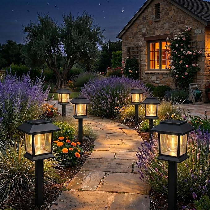 Benany Solar Outdoor Lights, 12 Pack Solar Pathway Lights Waterproof, Landscape Lighting for Path Walkway Lawn Garden Yard Outside Décor, Black