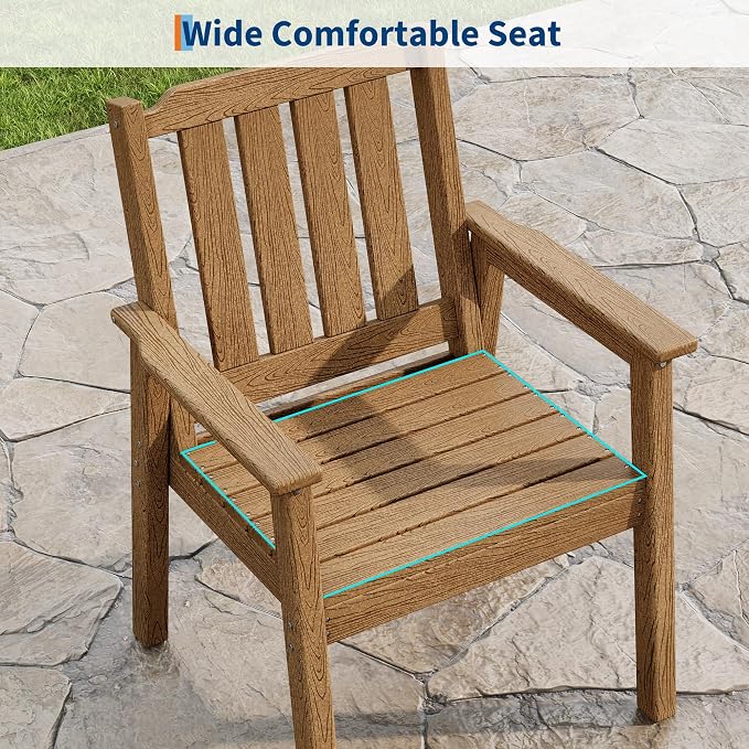 IDEALHOUSE Set of 4 Outdoor Dining Chairs, Durable HDPE Garden Patio Chairs with Sturdy Frame, All-Weather and Waterproof for Deck, Porch, Poolside and Backyard, Natural