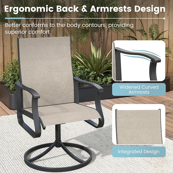 7 Pieces Patio Dining Set, Patio Outdoor Furniture Set of 6 Patio Swivel Dining Chairs and Patio Spliced Rectangular Tabletop with Umbrella Hole, for Deck, Backyard, Poolside & Garden