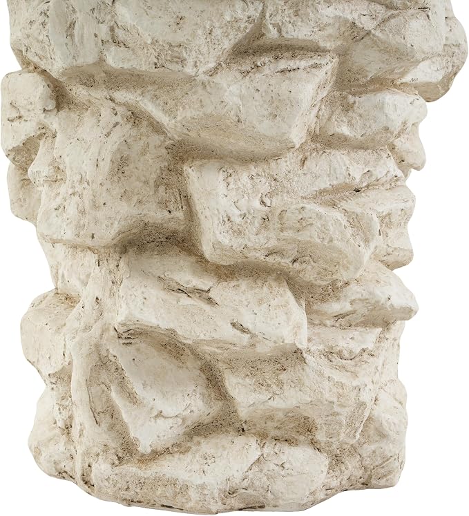Round Outdoor Concrete Side Table, Cylinder Patio End Table, Faux Stacked Stone Accent Table with Wave for Indoor Outdoor, Garden Stool Coffee Table for Patio, Garden, Backyard - 16.42" Beige MgO