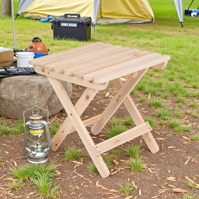 Shine Company Square Wooden Folding Solid Wood Side Table, Outdoor Adirondack Small Patio Table, Natural