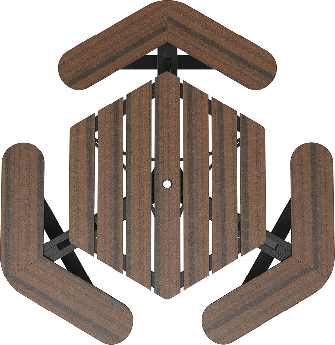 Shoreline Made in USA Hexagon Picnic Table, Seating for 6, Black Sand/Rustic Walnut