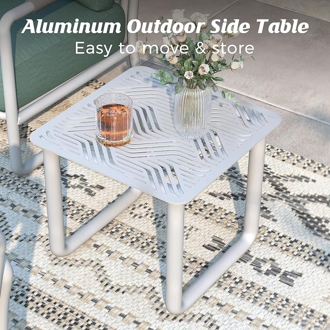 5-Pieces Round Aluminum Patio Furniture Set, Outdoor Swivel Rocking Chairs with 6.5" Thick Cushions & 2 Ottomans, All-Weather Rust-Resistant Frame Conversation Set for Porch, Garden, Backyard, White
