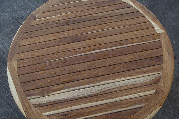 EcoDecors Mid-Century Modern Decor Round Wood Dining Table 36 Inch Wide Natural Teak Modern Round Dining Table in Natural Color Finish for Indoors and Outdoors
