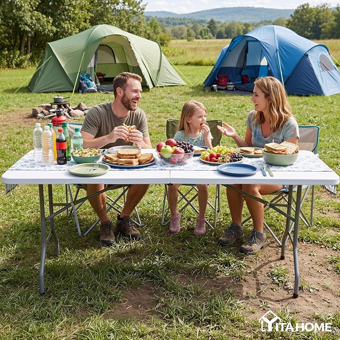 YITAHOME Heavy-Duty 6ft Folding Table with Handle, Portable Rectangle Folding Table for Easy Storage, Ideal for Outdoors Camping, Picnics, Parties & Indoor Events, White