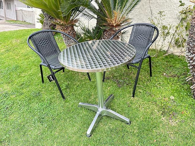 BTEXPERT Set of 2, Indoor Outdoor 27.5" Round Restaurant Table for Patio Stainless Steel Silver Aluminum Furniture with Base