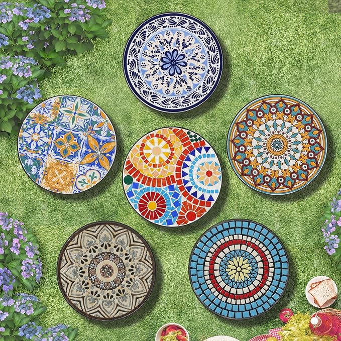 Outdoor Metal Side Table with Ceramic Tile Top Mosaic Patio Side Table and Plant Stand Tables, Round Side End Tables for Yard Porch Balcony Garden, Daisy Purple