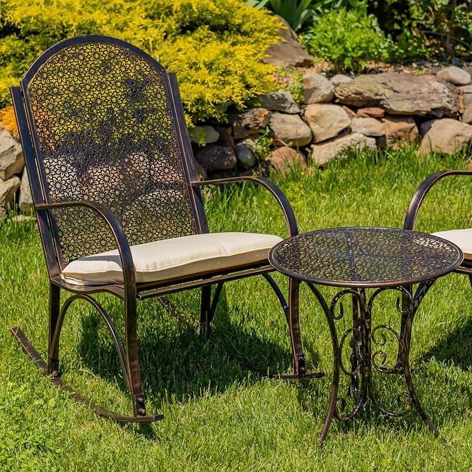 Zaer Ltd. Tsugo Outdoor Metal Round Side Table, Bronze Distressed Finish (Side Table)
