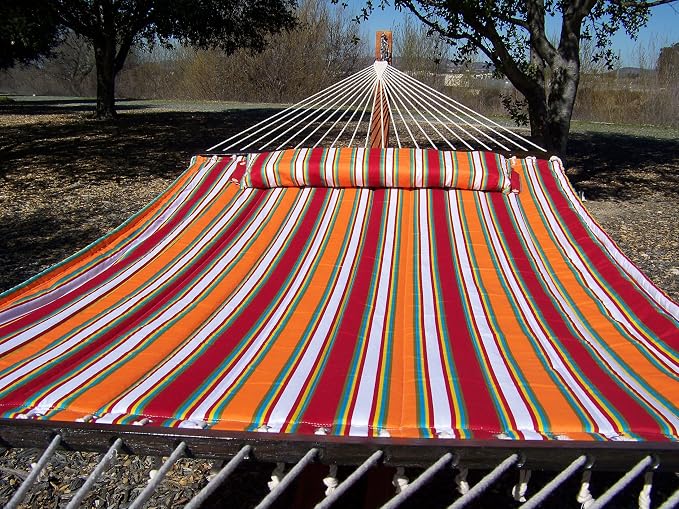 Deluxe Quilted Elegant Fiesta Stripe, Double Padded Hammock Bed w/Pillow. 2 Person Bed. 425 LB Capacity. Stand NOT Included