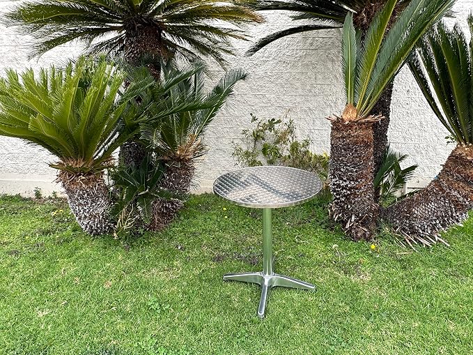 BTEXPERT Indoor Outdoor 23.75" Round Restaurant Table for Patio Stainless Steel Silver Aluminum Furniture with Base