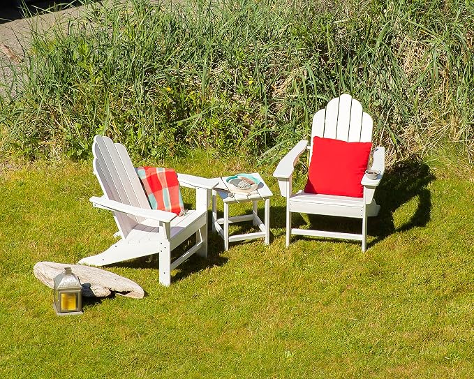 POLYWOOD GNB48WH Vineyard 48" Bench, White & ECT18WH Long Island 18" Side Table, White