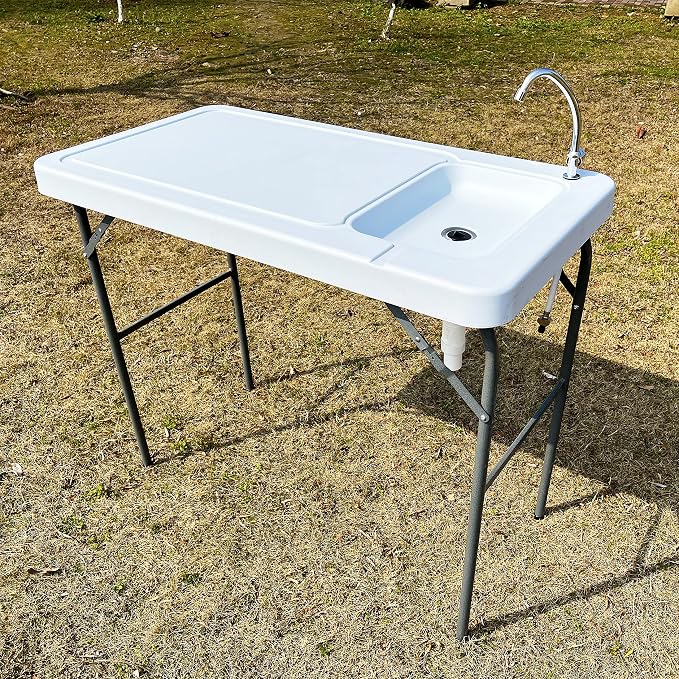 Fish Cleaning Table with Sink: Portable Folding Camping Table - Outdoor Washing Station with Faucet -Fish Fillet Table for Camping Picnic Gardening