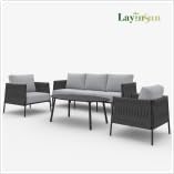 LayinSun 4 Piece Outdoor Furniture Set with Coffee Table, Modern Rope Woven Patio Conversation Sofa Set with Olefin Braid and Deep Seating