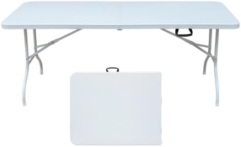 Garvee 6 Foot Plastic Folding Table Portable Long Table for Indoor Outdoor Use Rectangular with Carrying Handle for Party Events, White